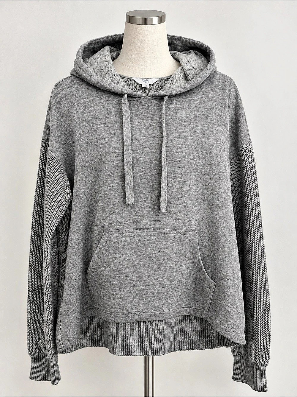 Time and Tru Women's Mixed Media Hoodie Gray Size Medium